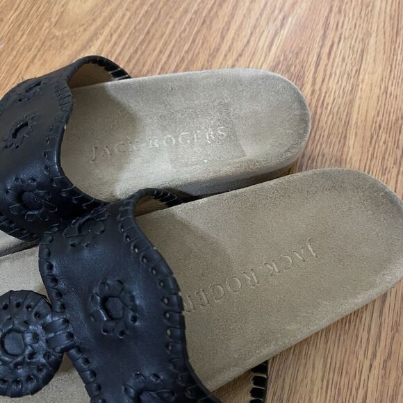 Jack Rogers Black leather thong slip on sandals size 5.5 - Picture 3 of 7